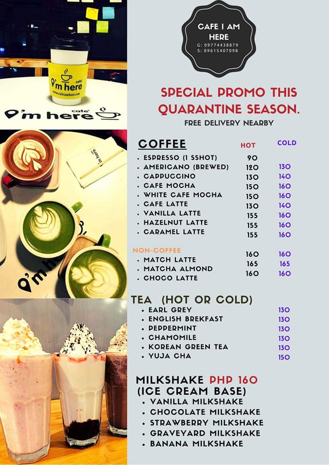 Menu Of Cafe I M Here Tomas Morato Quezon City