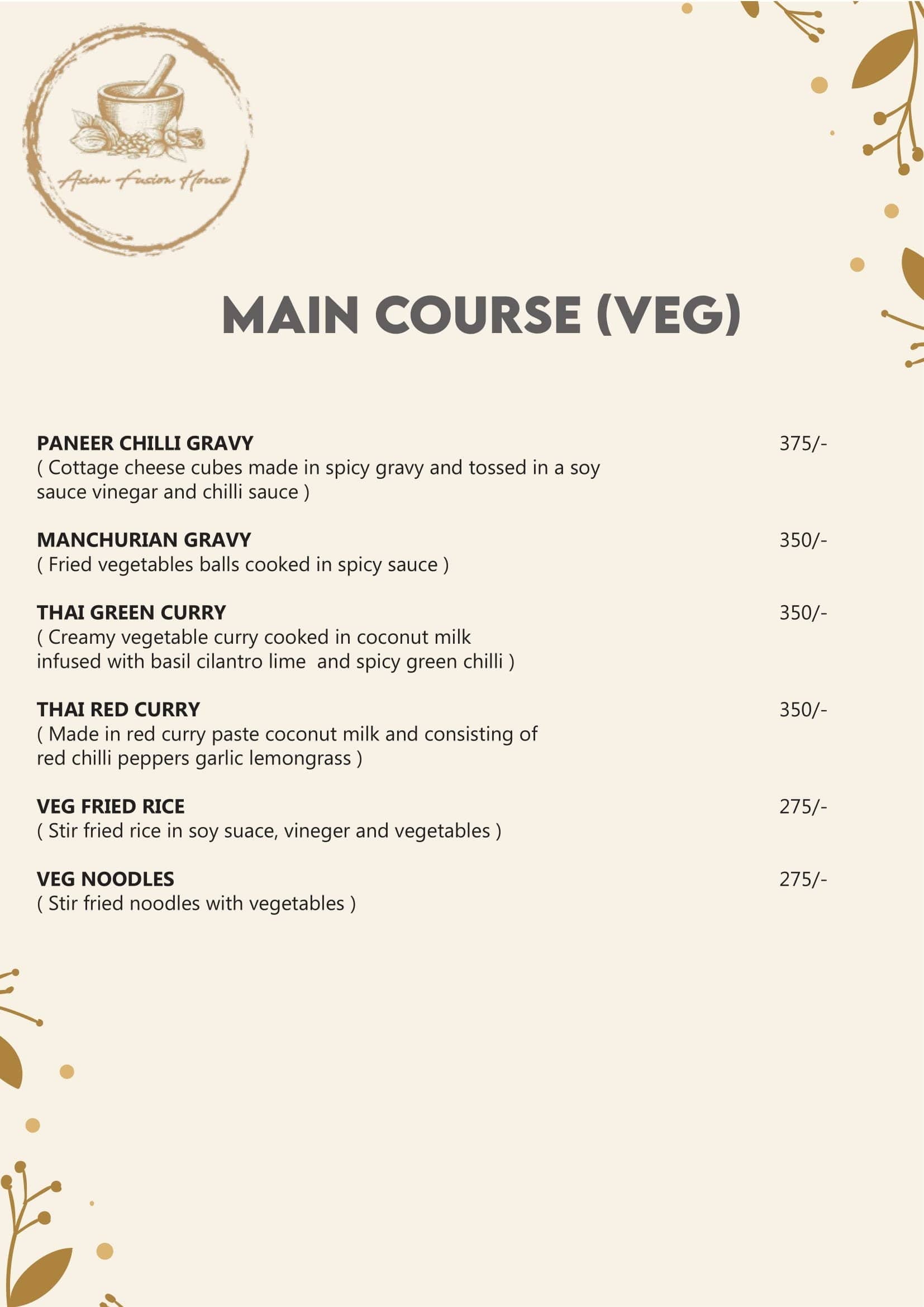 Asian Fusion House menu