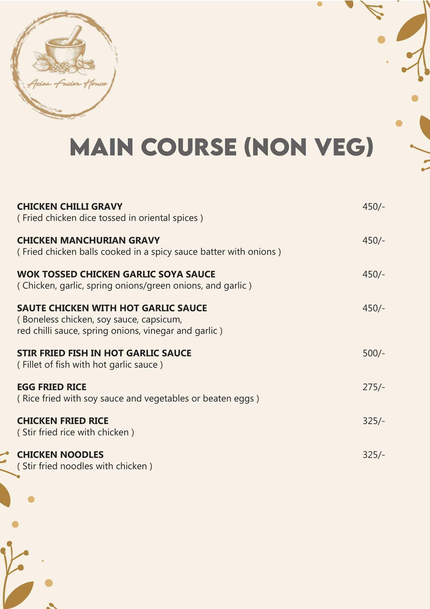 Asian Fusion House menu