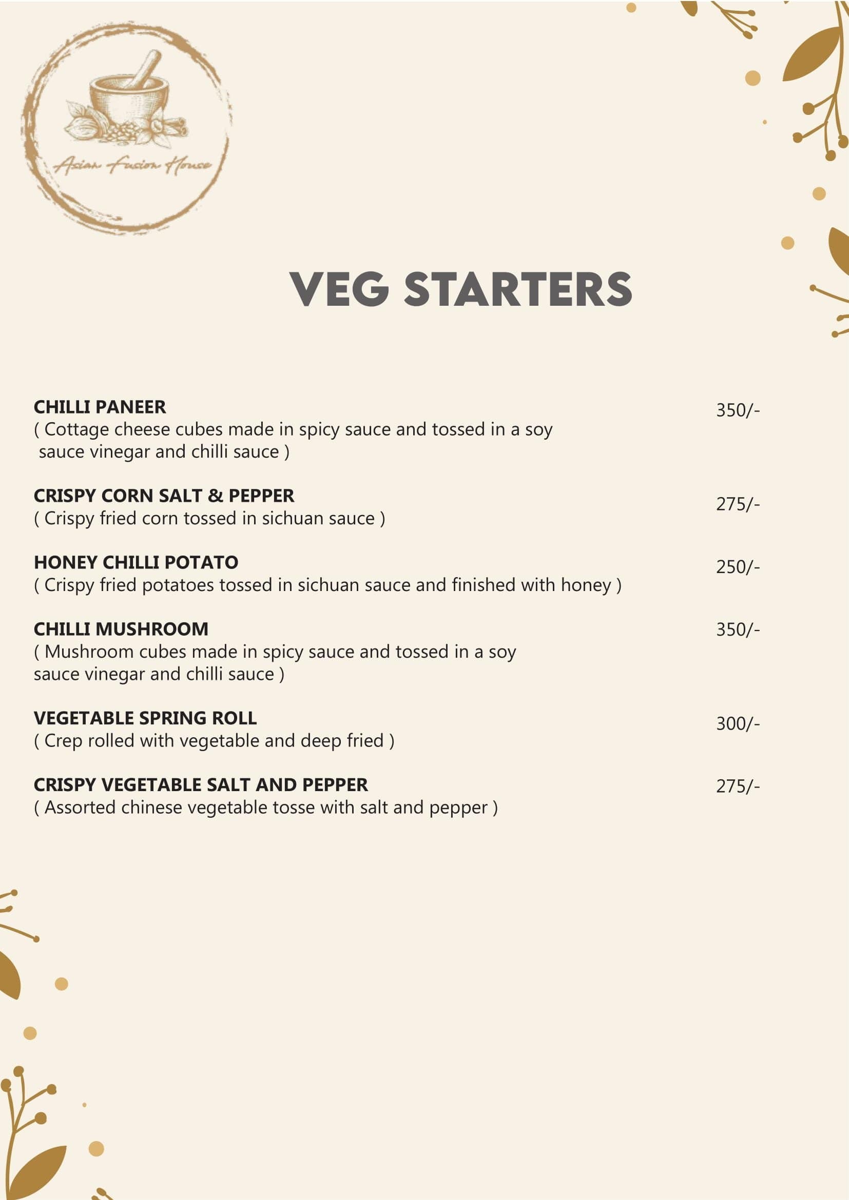 Asian Fusion House menu