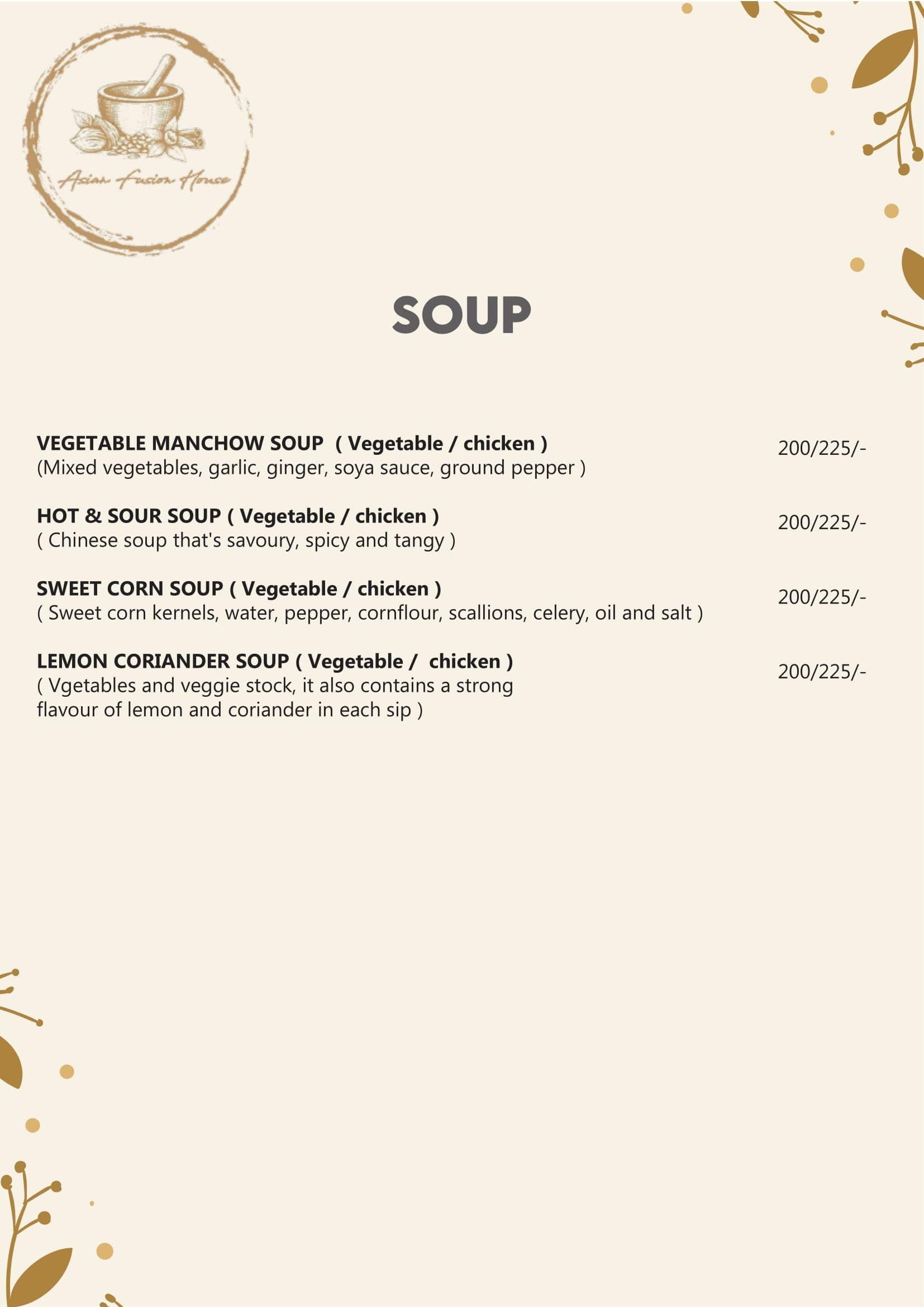 Asian Fusion House menu