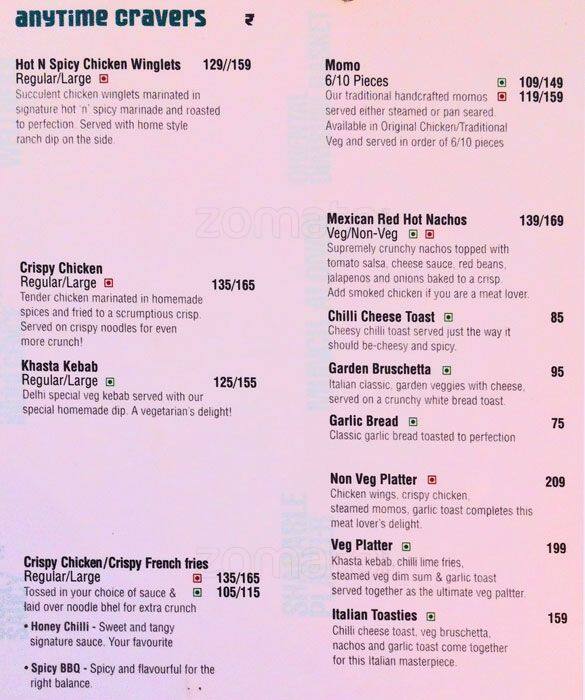 Cafe Coffee Day menu, Menu restauracji Cafe Coffee Day, Maddilapalem