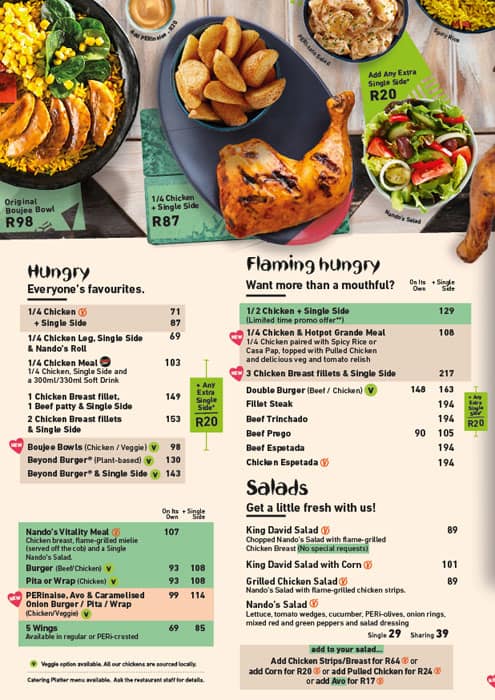 Menu at Nando's restaurant, Bluff, Pick 'n Pay Centre