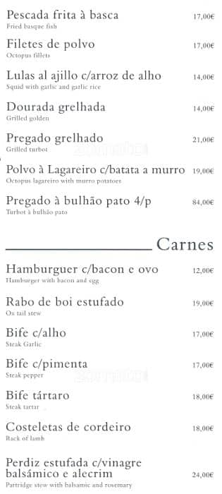 Menu at Casa Galega restaurant, Oeiras, R. Costa Pinto 126