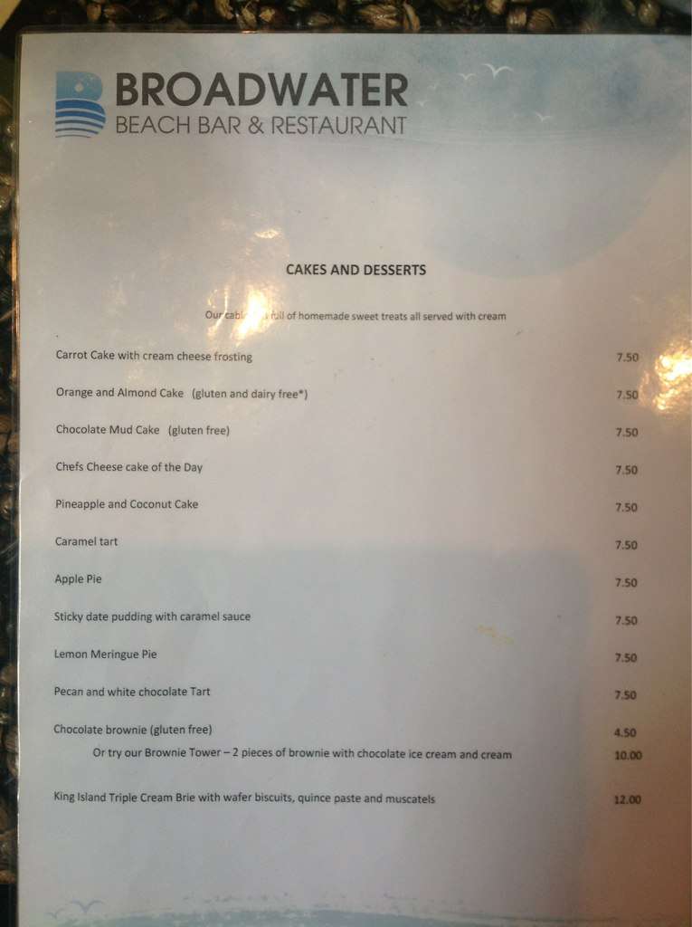 Menu at Stilts restaurant, West Busselton