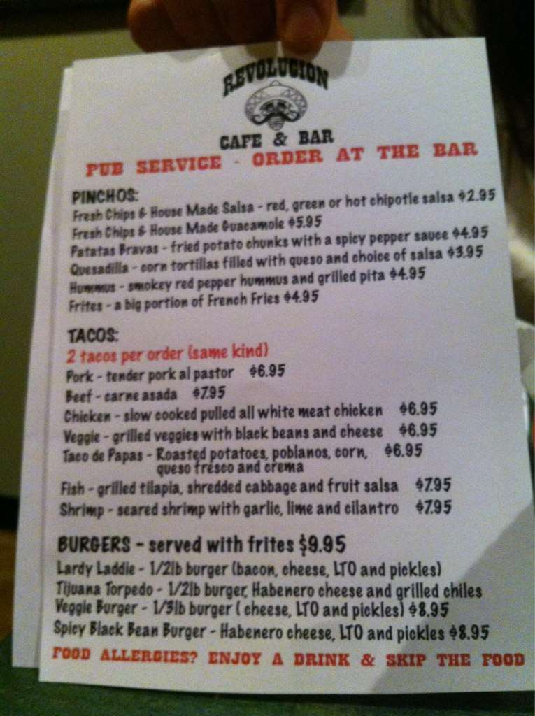Revolucion Menu, Menu untuk Revolucion, Fountain Square, Indianapolis Urbanspoon/Zomato