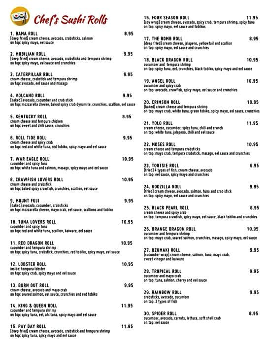 Kai Sushi Menu, Menu for Kai Sushi, Mobile, Mobile Bay - Urbanspoon/Zomato