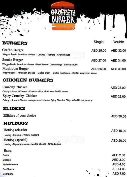 Graffiti Burger Menu,Menú para Graffiti Burger, Al Hili, Al Ain Zomato