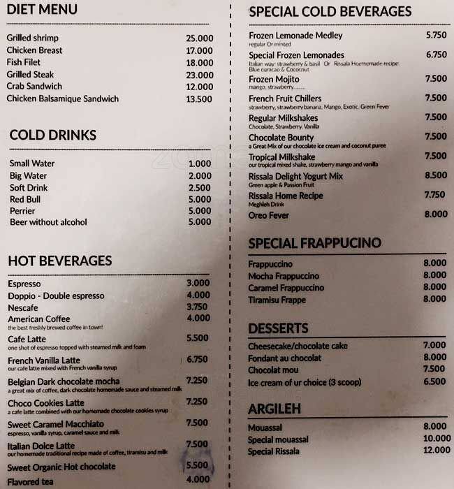 Chez Rissala меню