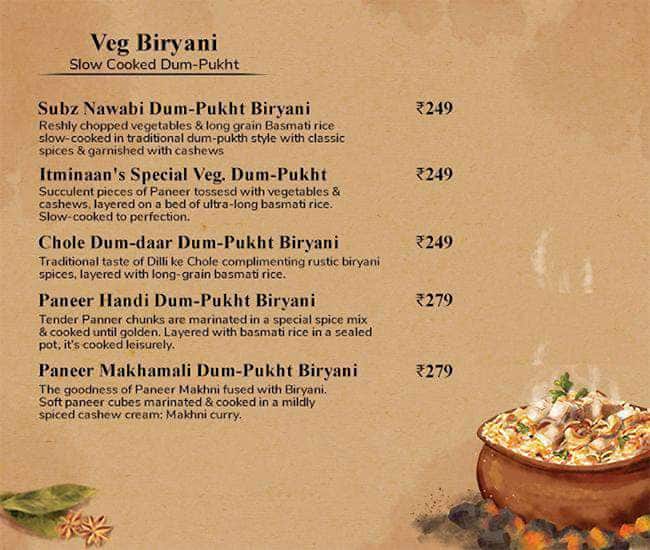 Itminaan Matka Biryani - Slow Cooked menu