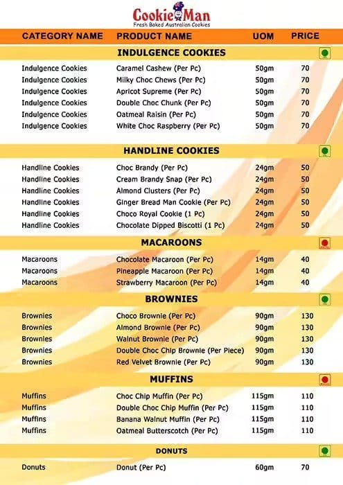 Cookie Man - South City Mall menu