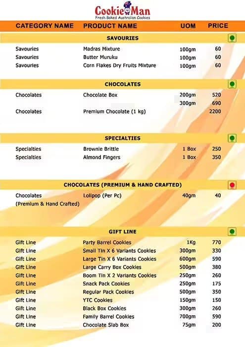 Cookie Man - South City Mall menu