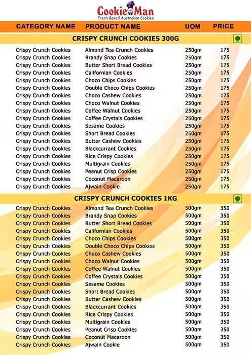 Cookie Man - South City Mall menu