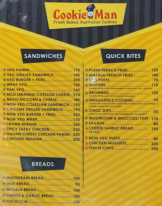 Cookie Man - South City Mall menu