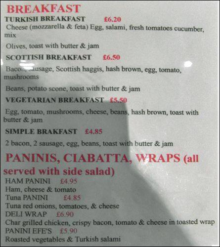 Cafe Efe menu