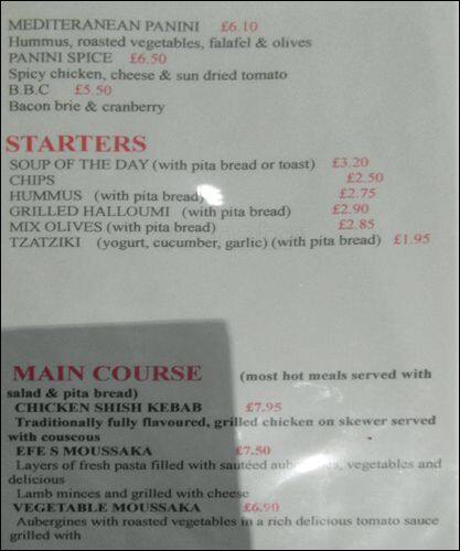 Cafe Efe menu