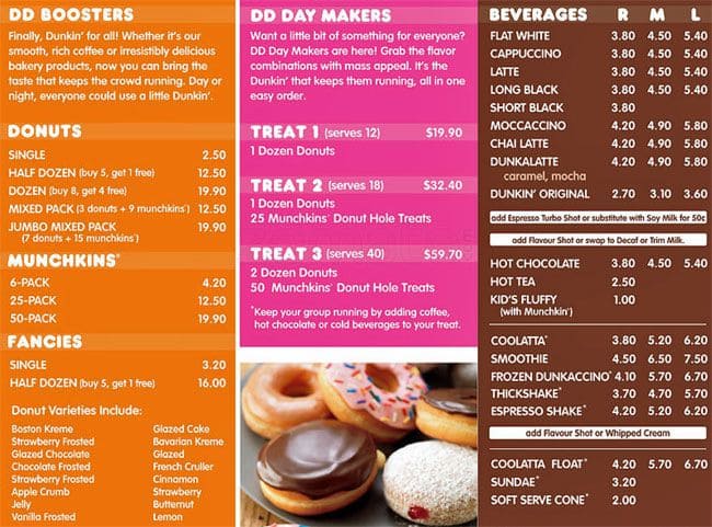 Dunkin Donuts Menu Menu for Dunkin Donuts Rotorua Central Rotorua