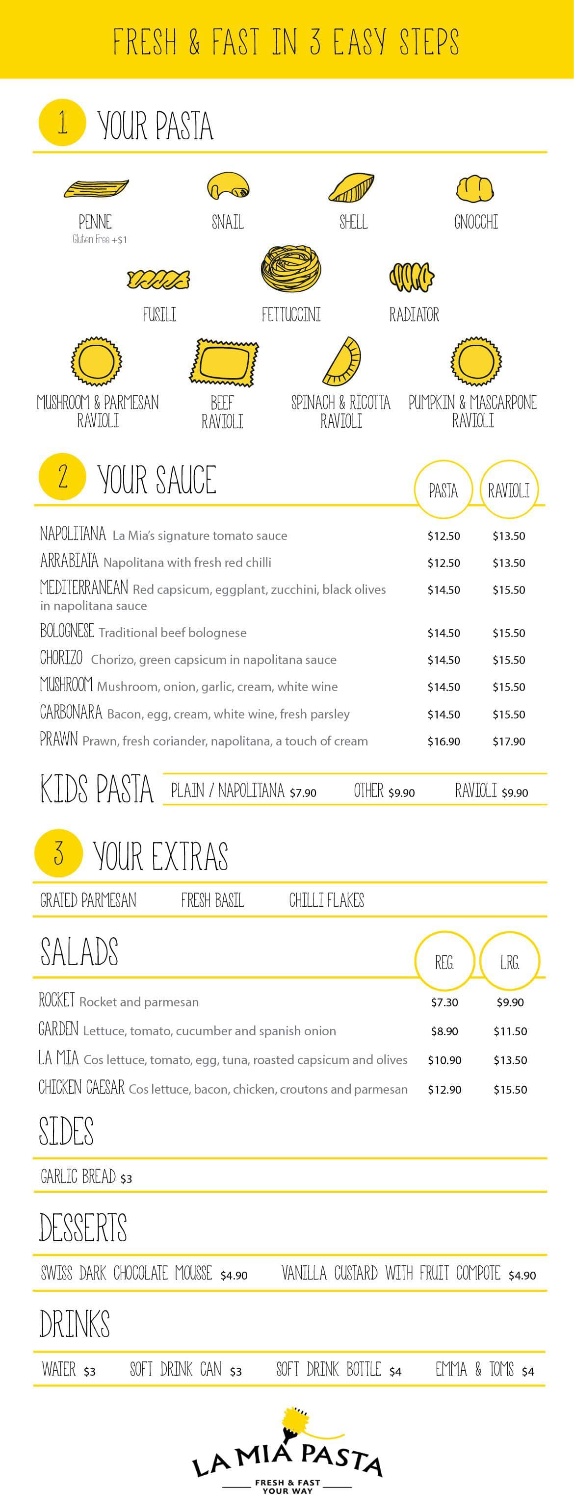 La Mia Pasta Menu, Menu for La Mia Pasta, Newtown, Sydney Urbanspoon
