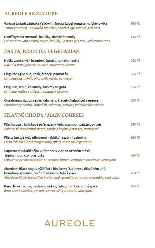 Menu At Aureole Fusion Restaurant And Lounge, Prague