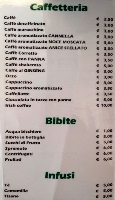 Menu di Roxy Bar Roma 