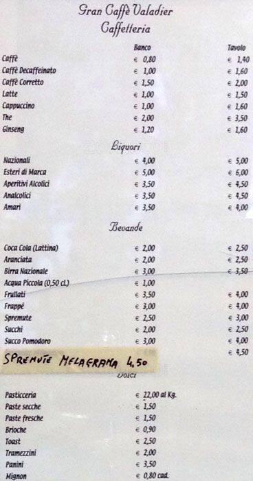Menu di Gran Caffè Valadier 