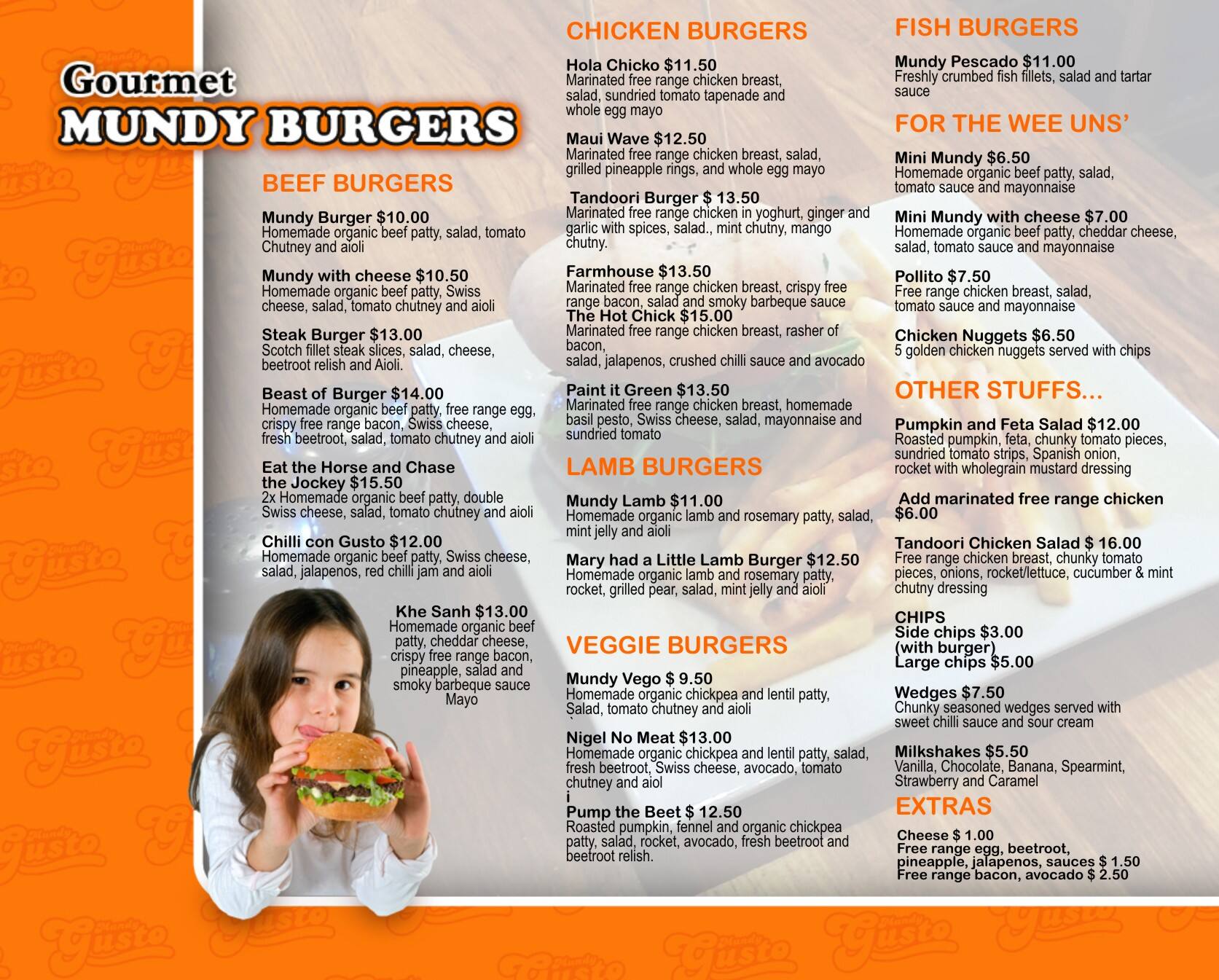 Menu at Mundy Gusto restaurant, Mundaring