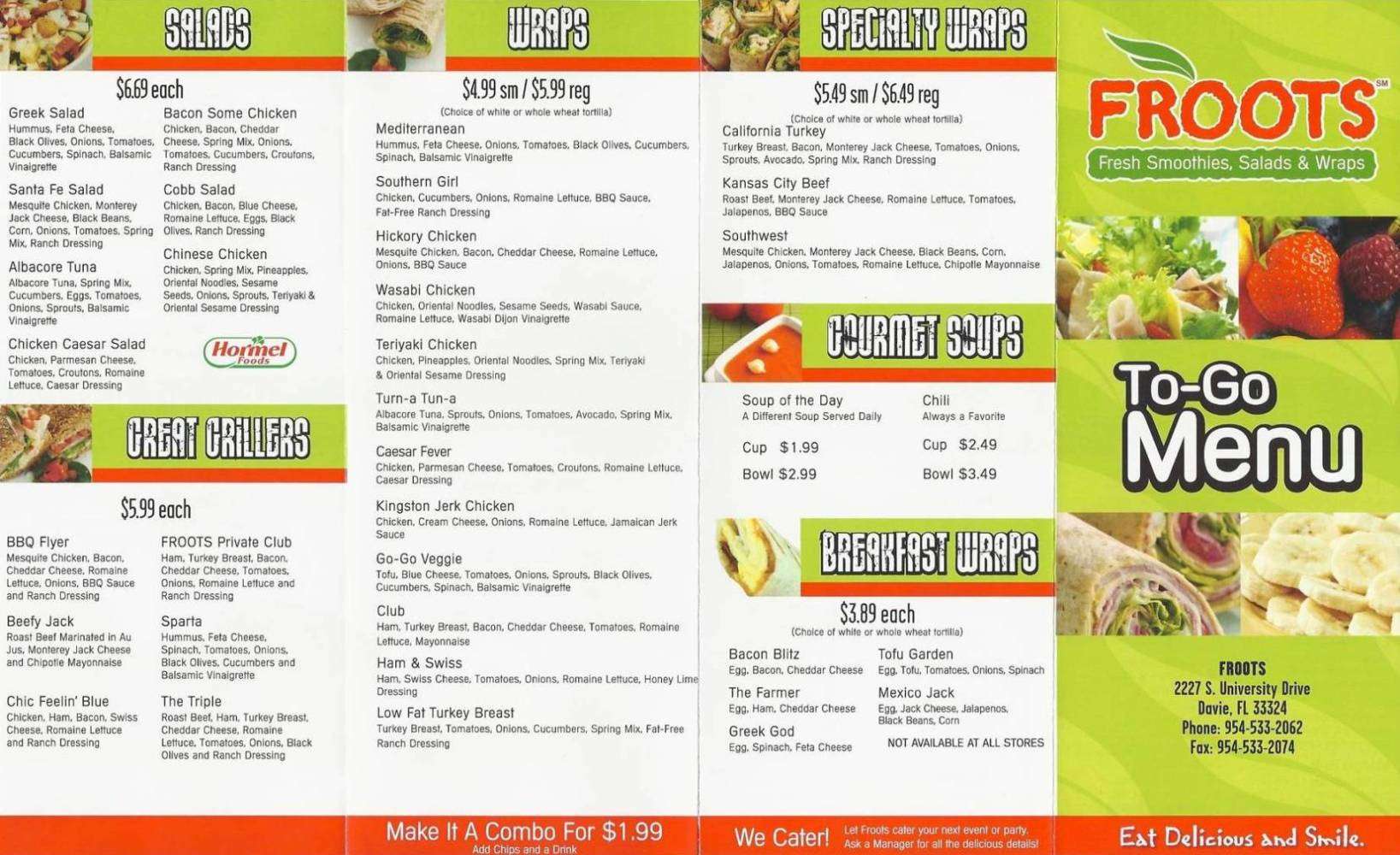 Froots Menu, Menu for Froots, Davie, Miami - Urbanspoon/Zomato