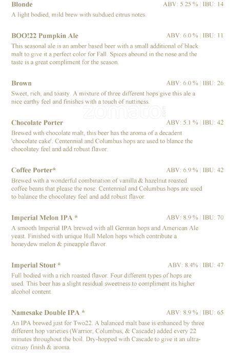 Carta de Two22 Brew