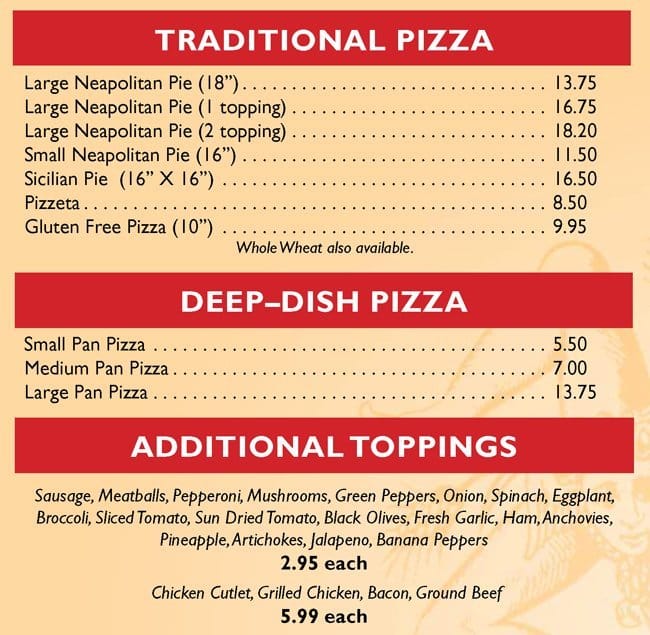 Sal's Pizza Menu, Menu for Sal's Pizza, Glen Cove, Long Island