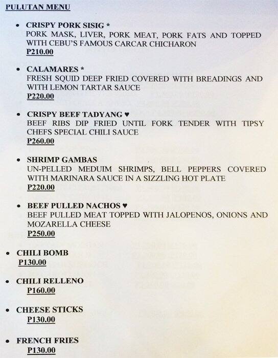 Menu at Cellar Door pub & bar, Cebu City