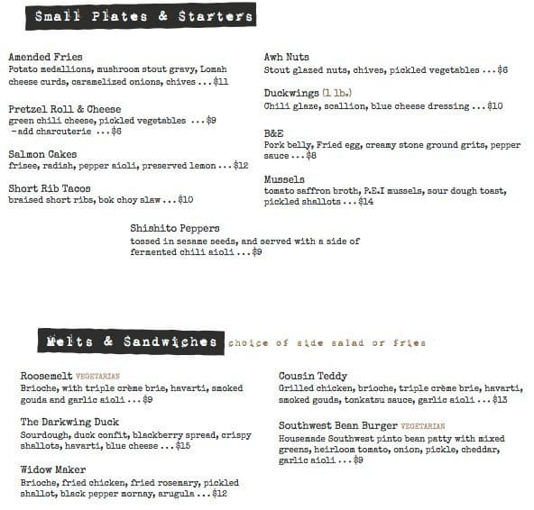 Menu at Roosevelt's pub & bar, Tulsa