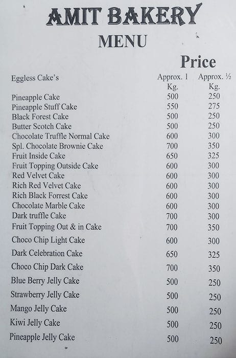 Amit Bakery janakpuri menu