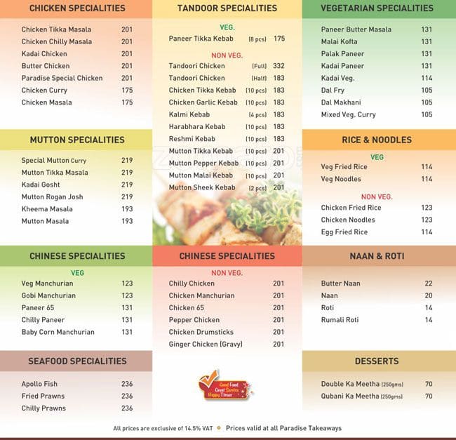 Paradise Take Away Menu, Menu for Paradise Take Away, Masab Tank ...