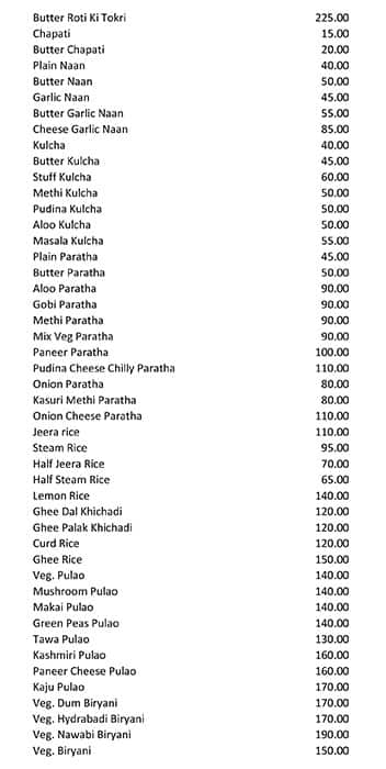 Durga Restaurant menu