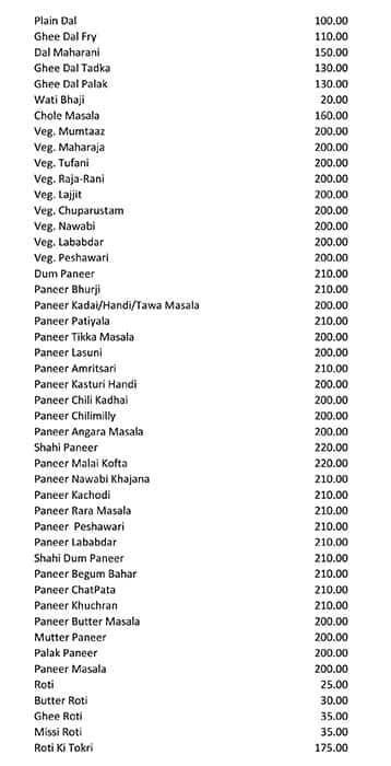 Durga Restaurant menu