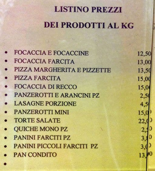 Menu di Panificio Morosini 