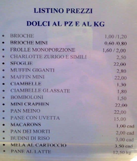 Menu di Panificio Morosini 