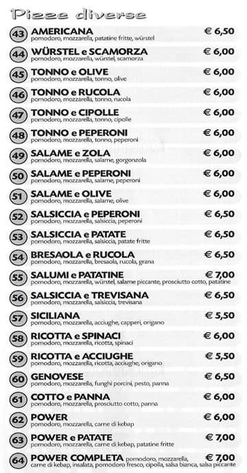 Menu di Power Pizza 