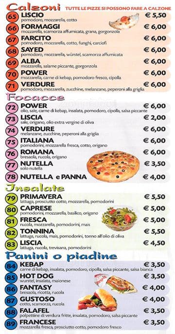 Menu di Power Pizza 