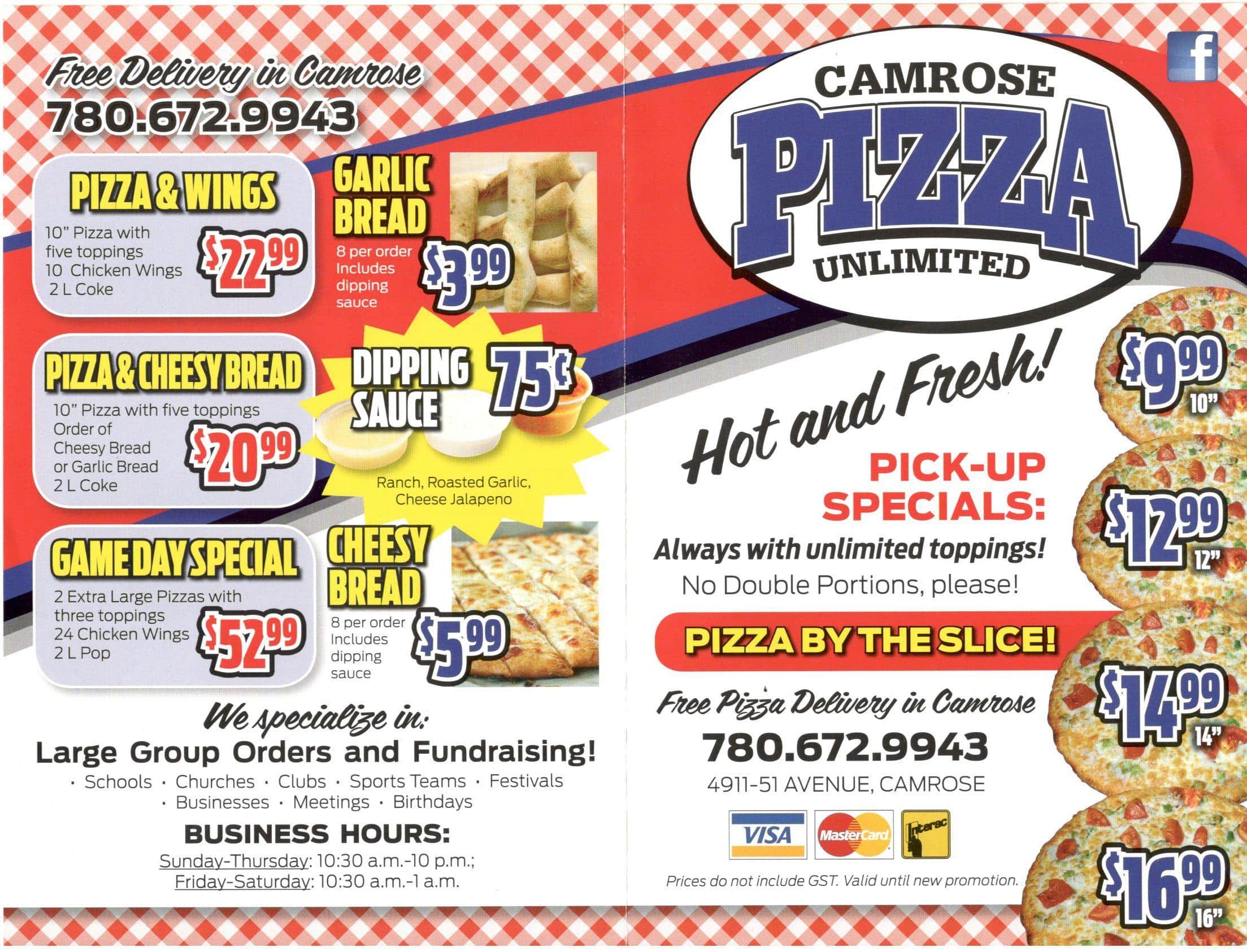 Camrose Pizza Unlimited Menu, Menu for Camrose Pizza Unlimited, Camrose, Camrose Urbanspoon/Zomato