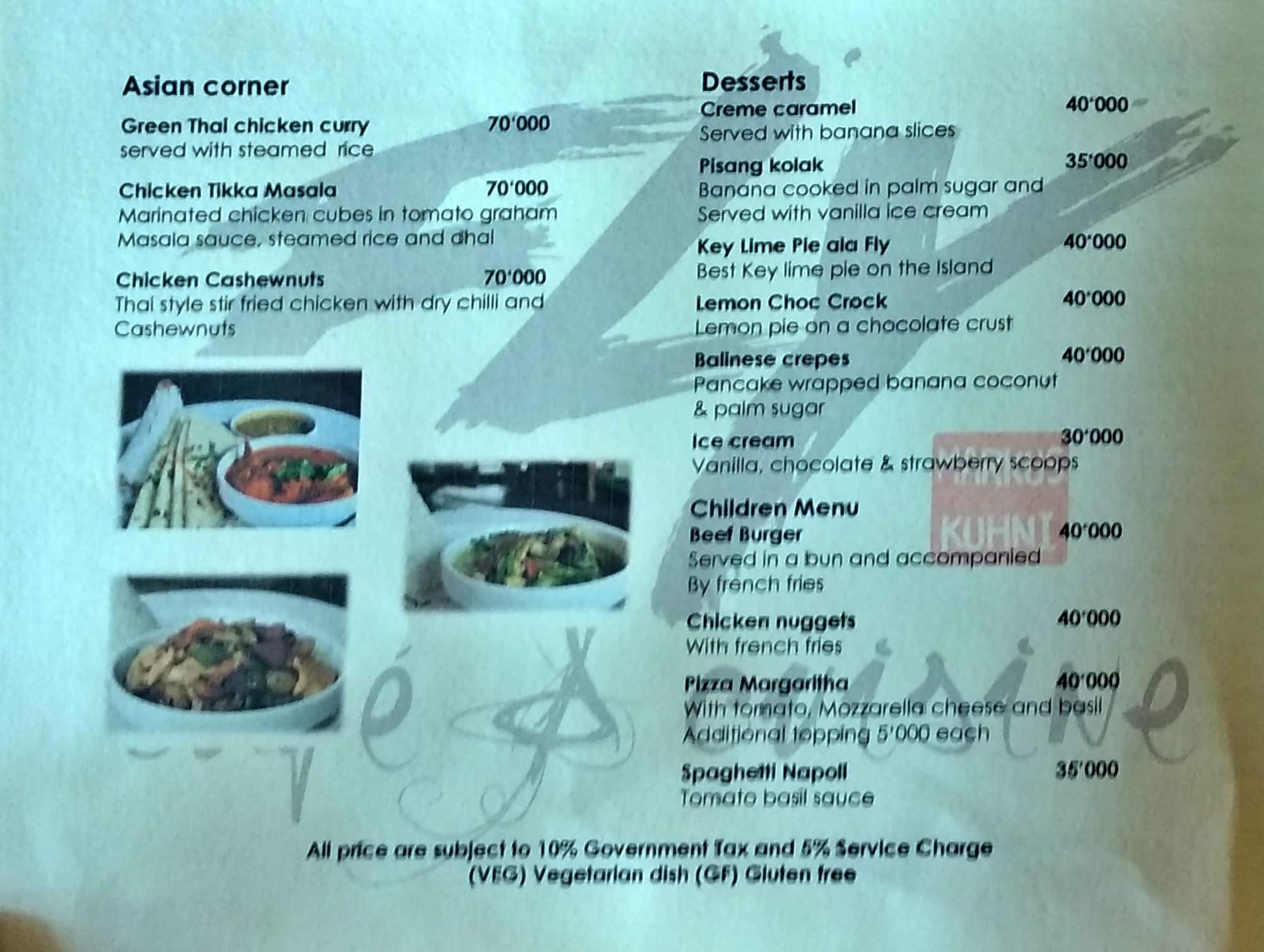Menu at Fly Cafe & Cuisine, Kedewatan