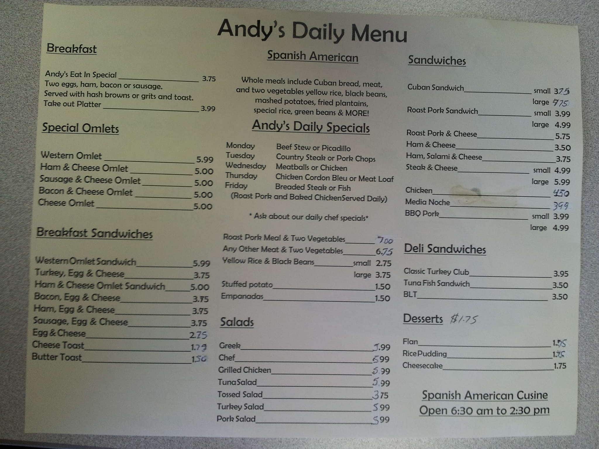 andy's lunch box menu