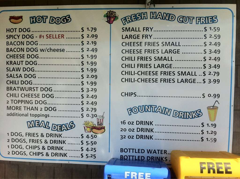 Menu at Hazel's Hot Dogs restaurant, St. Augustine
