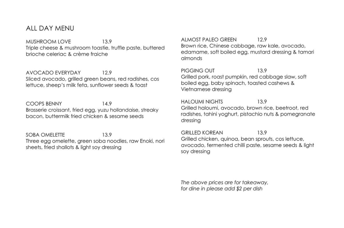 Everyday Espresso Menu, Menu for Everyday Espresso, Redfern, Sydney
