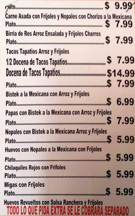 Menu at Las Fuentes Taqueria restaurant, Fort Worth