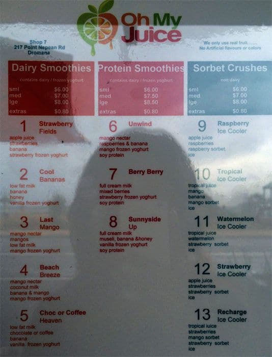 Oh My Juice Menu, Menu for Oh My Juice, Dromana, Mornington Peninsula ...