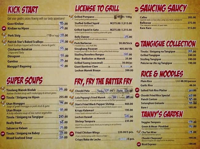 Choobi Choobi Menu, Menu for Choobi Choobi, Concepcion Dos, Marikina ...