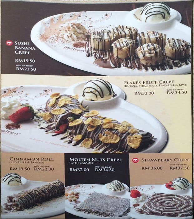 Image result for molten chocolate cafe menu