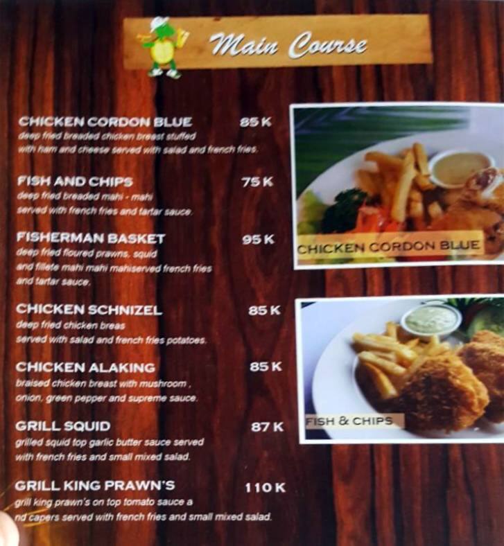 Menu at Turtle Sport Bar, Kuta