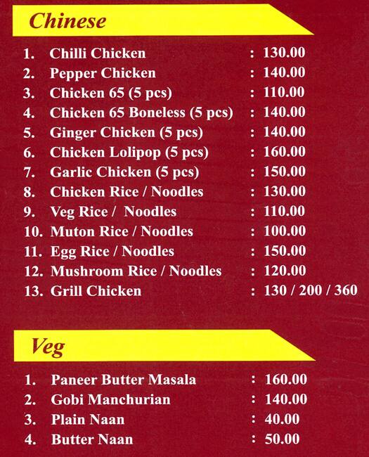 Menu at Hotel Nellai Shri Shivanesh, Chennai